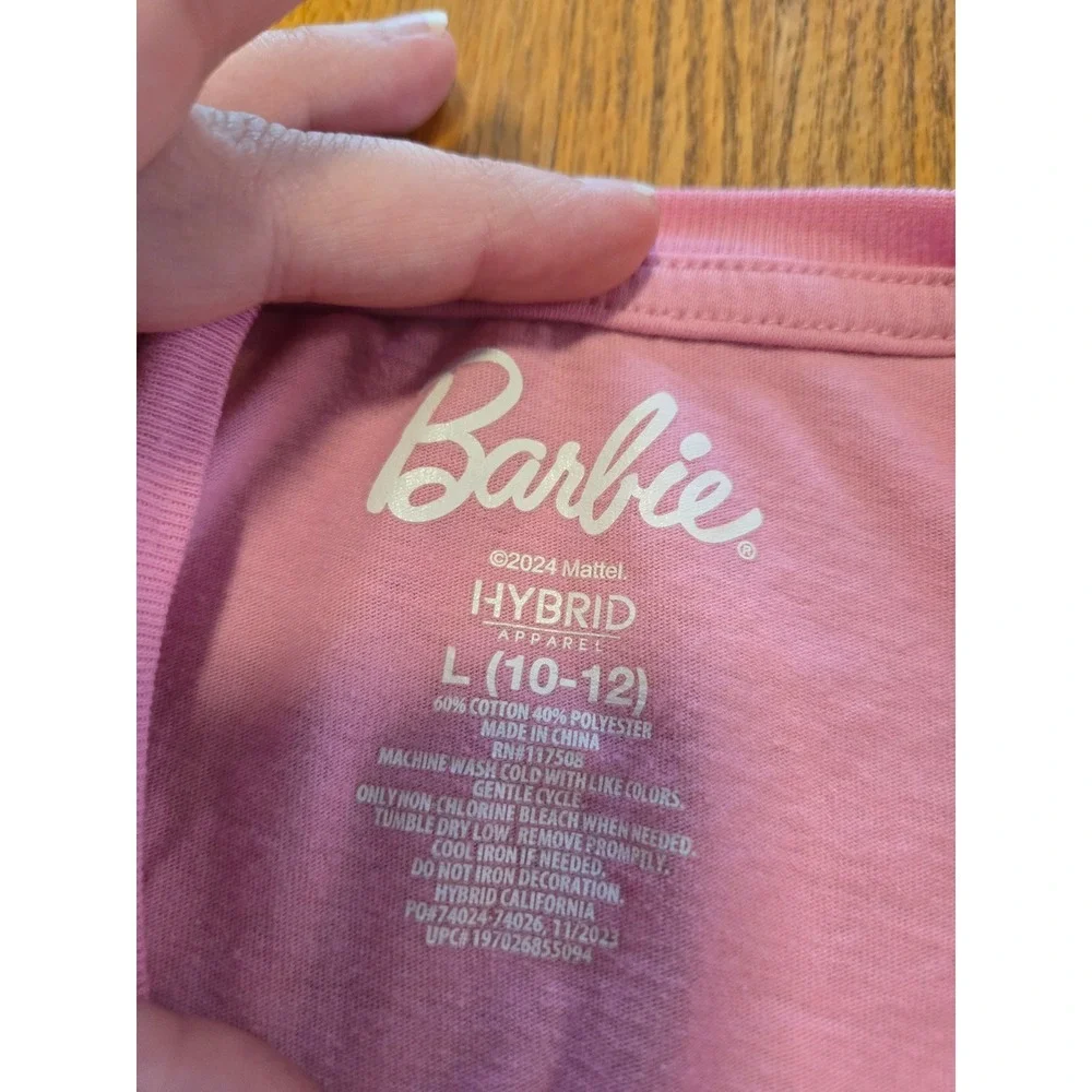 Mattel Barbie Girls Large (10/12) Pink Graphic Crew Neck‎ Short Sleeve Shirt